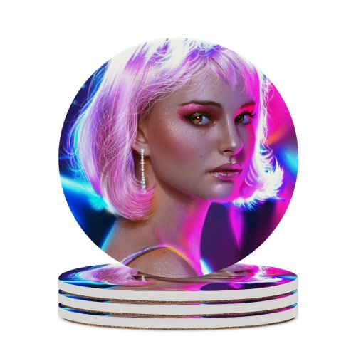 yanfind Ceramic Coasters (round) Yasar VURDEM Natalie Portman Portrait Colorful Vivid Girly Beautiful Actress Actress Family Game Intellectual Educational Game Jigsaw Puzzle Toy Set