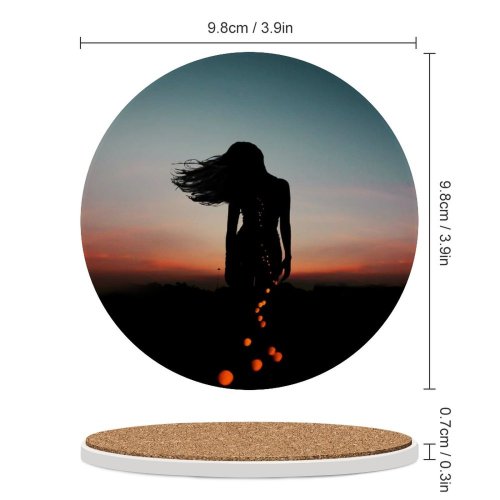 yanfind Ceramic Coasters (round) Luizclas Girl Silhouette Mood Bokeh Evening Sky Dusk Family Game Intellectual Educational Game Jigsaw Puzzle Toy Set