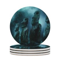 yanfind Ceramic Coasters (round) Moai Statues Easter Island   Night Sky Family Game Intellectual Educational Game Jigsaw Puzzle Toy Set