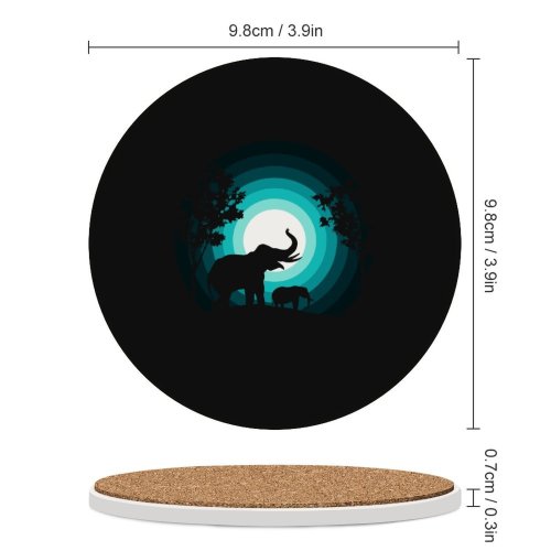 yanfind Ceramic Coasters (round) Suryapraveen Black Dark Minimal Elephant Elephant Cub Silhouette Night Family Game Intellectual Educational Game Jigsaw Puzzle Toy Set
