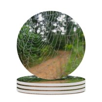 yanfind Ceramic Coasters (round) Spiderweb Web Cobweb Dewdrops Dew Road Path  Wildlife Invertebrate Grass Moisture Family Game Intellectual Educational Game Jigsaw Puzzle Toy Set
