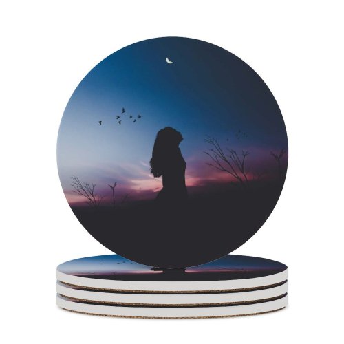 yanfind Ceramic Coasters (round) Luizclas Girl Silhouette  Sunset Dusk Evening Sky Family Game Intellectual Educational Game Jigsaw Puzzle Toy Set