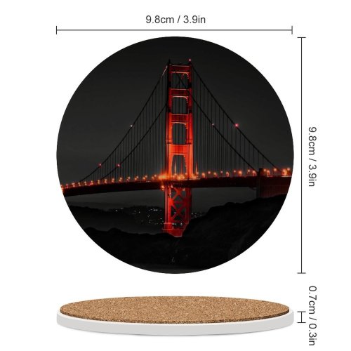 yanfind Ceramic Coasters (round) Black Dark Golden Gate  Night Dark Illuminated  Francisco Family Game Intellectual Educational Game Jigsaw Puzzle Toy Set