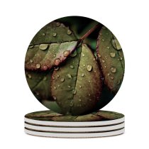 yanfind Ceramic Coasters (round)  Leaves Rainy Drops Closeup Macro  HDR Family Game Intellectual Educational Game Jigsaw Puzzle Toy Set