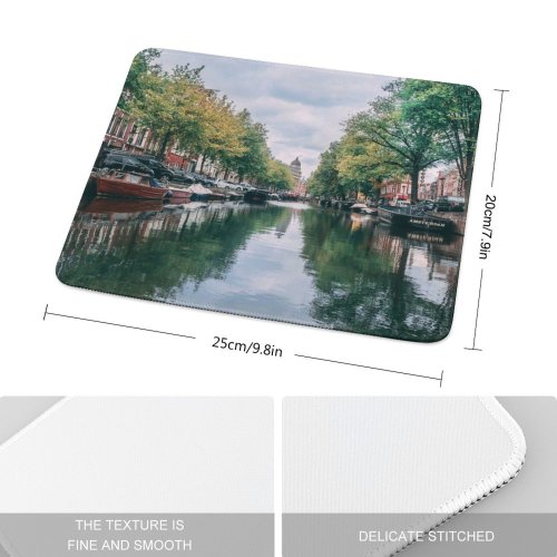 yanfind The Mouse Pad Boats Amsterdam River Tourism City Canal Iconic Buildings Architecture Town Pattern Design Stitched Edges Suitable for home office game