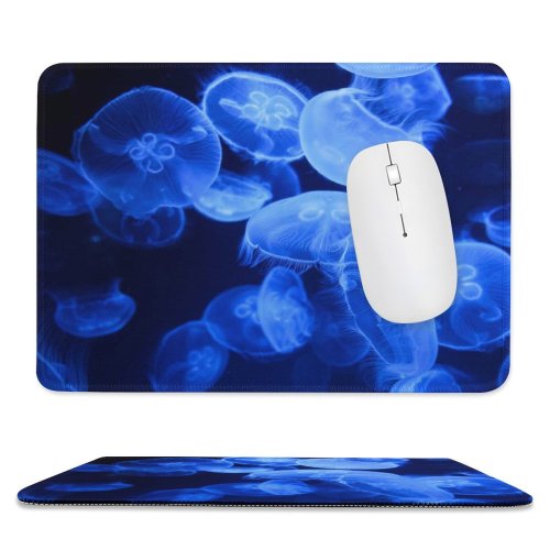 yanfind The Mouse Pad Bruno Glätsch Jellyfish Aquarium Underwater Glowing Marine Life Transparent Dark Pattern Design Stitched Edges Suitable for home office game