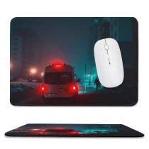 yanfind The Mouse Pad Blur Frozen Winter Street City Dark Illuminated Lights Landscape Traffic Evening Travel Pattern Design Stitched Edges Suitable for home office game
