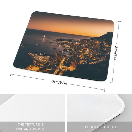 yanfind The Mouse Pad Monte Carlo Sunset Dawn Cityscape Harbor City Lights Night Dusk Monaco Pattern Design Stitched Edges Suitable for home office game