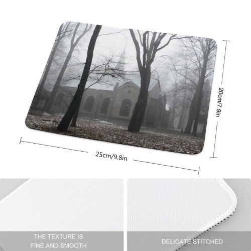yanfind The Mouse Pad Mist Abandoned Natural Atmospheric Autumn Cemetery Church Sadness History Fog Landscape Haze Pattern Design Stitched Edges Suitable for home office game