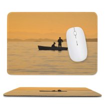 yanfind The Mouse Pad Boating Catching Dawn Boat Evening Silhouette Sky Dusk Fishing Lake Fish Sunset Pattern Design Stitched Edges Suitable for home office game
