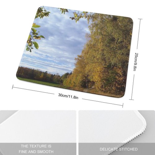 yanfind The Mouse Pad Field Natural Autumn Leaves Cloud Landscape Sky Fall Leaf Tree Tree Countryside Pattern Design Stitched Edges Suitable for home office game