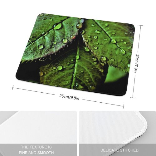 yanfind The Mouse Pad Dark Leaves Drops Dew Closeup Macro Fresh Wet Greenery Pattern Design Stitched Edges Suitable for home office game