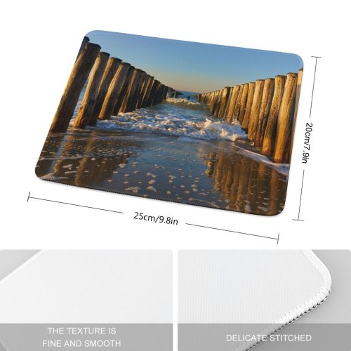 yanfind The Mouse Pad Carsten Heyer Breskens Beach Holland Netherlands Breakwaters Sea Ocean Waves Seascape Woods Pattern Design Stitched Edges Suitable for home office game
