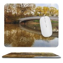 yanfind The Mouse Pad Bridge Bank Summer Redish Central Tranquility Waterscape Peaceful Serene Tree Bridge Waterway Pattern Design Stitched Edges Suitable for home office game