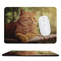 yanfind The Mouse Pad Relaxation Kitty Dreaming Pet Dream Outdoors Resting Kitten Tabby Cute Sleepy Adorable Pattern Design Stitched Edges Suitable for home office game
