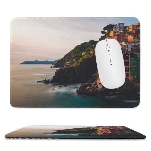 yanfind The Mouse Pad MatteoRipamonti Riomaggiore Villiage Sunset Cliff Ocean Rocky Coast Italy Pattern Design Stitched Edges Suitable for home office game