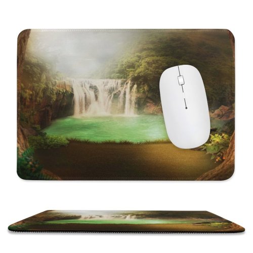 yanfind The Mouse Pad Dorothe Waterfall Forest Mystery Lake Scenic Surreal Foggy Pattern Design Stitched Edges Suitable for home office game