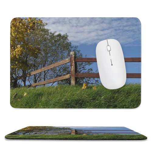 yanfind The Mouse Pad Family Rural Sky Fence Tree Fence Wood Grass Area Autumn Pattern Design Stitched Edges Suitable for home office game