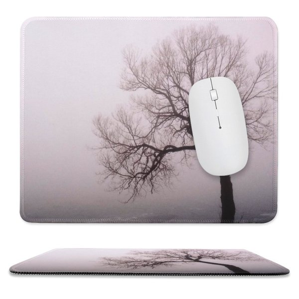 yanfind The Mouse Pad Mist Canons Morning Natural Atmospheric Woody Fog Landscape Sky Eerie Branch Tree Pattern Design Stitched Edges Suitable for home office game