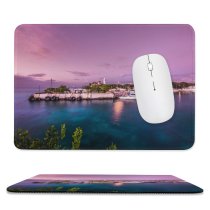 yanfind The Mouse Pad Boats Dawn Cozumel Habour Dock Pier Sea Marina Seashore Dusk Ocean Mexico Pattern Design Stitched Edges Suitable for home office game