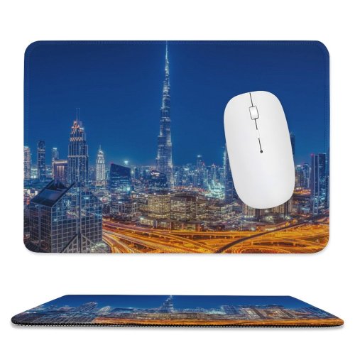 yanfind The Mouse Pad Burj Khalifa Dubai Skyscraper Cityscape Modern Architecture Night City Lights Metropolitan Urban Pattern Design Stitched Edges Suitable for home office game