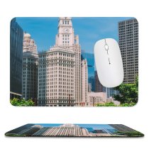 yanfind The Mouse Pad Boats Chicago Tourism City Office Downtown Cityscape Clouds Travel Bridge Clock Buildings Pattern Design Stitched Edges Suitable for home office game