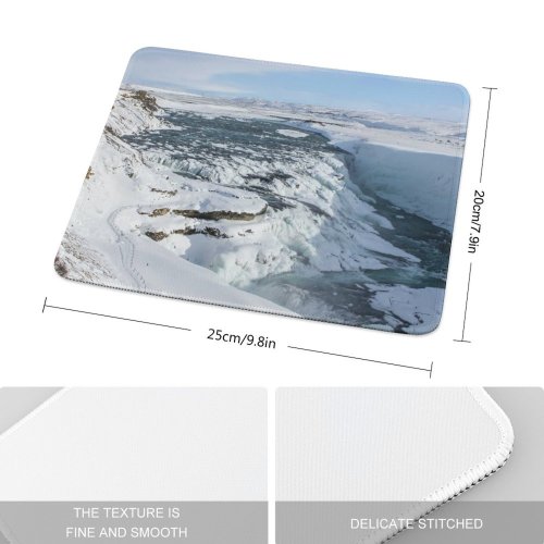 yanfind The Mouse Pad Landscape River Creative Iceland Gullfoss Pictures Outdoors Grey Snow Waterfall Glacier Pattern Design Stitched Edges Suitable for home office game