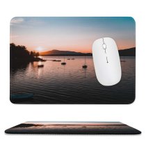 yanfind The Mouse Pad Boats Beautiful Placid Sunset Landscape Evening Travel Light Beach Sun Watercrafts River Pattern Design Stitched Edges Suitable for home office game
