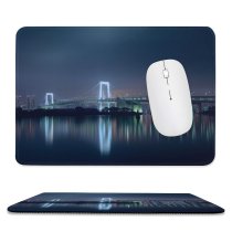 yanfind The Mouse Pad Nihongraphy Rainbow Bridge Tokyo Japan Suspension Bridge Waterfront Silhouette Cityscape City Lights Pattern Design Stitched Edges Suitable for home office game