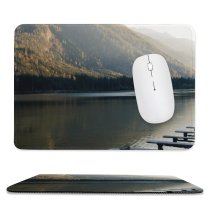 yanfind The Mouse Pad Boats Clear Serene Scenery Rowboat Mountains Ripples Peaceful Tranquil Transportation Scenic Idyllic Pattern Design Stitched Edges Suitable for home office game