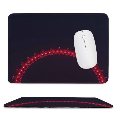 yanfind The Mouse Pad Black Dark London Eye Ferris Wheel Tourist Attraction Night Illuminated Pattern Design Stitched Edges Suitable for home office game