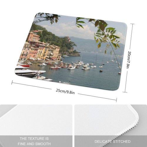 yanfind The Mouse Pad Money Town Harbor Transportation Waterway Fashion Vips Coast Marina Tree Boat Sea Pattern Design Stitched Edges Suitable for home office game