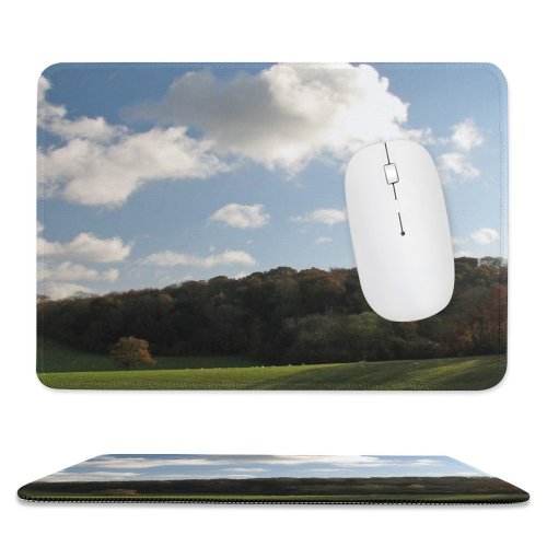 yanfind The Mouse Pad Field Sky Natural Autumn Cloud Landscape Sky Pasture Clouds Grassland Tree Countryside Pattern Design Stitched Edges Suitable for home office game