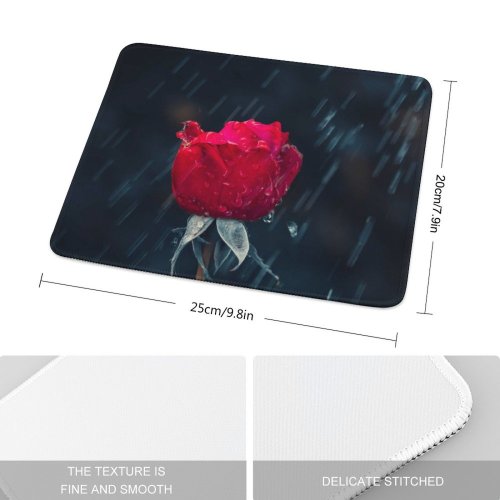 yanfind The Mouse Pad Comfreak Flowers Dark Rose Rain Drops Closeup Pattern Design Stitched Edges Suitable for home office game