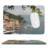 yanfind The Mouse Pad Money Town Harbor Transportation Waterway Fashion Vips Coast Marina Tree Boat Sea Pattern Design Stitched Edges Suitable for home office game