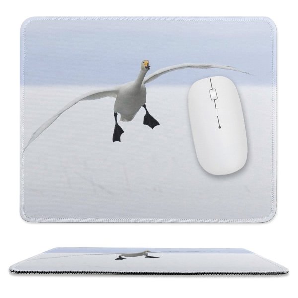 yanfind The Mouse Pad Whooper Swan Landing Ice Lake Snow Bird Beak Seabird Gull Wing Flight Pattern Design Stitched Edges Suitable for home office game