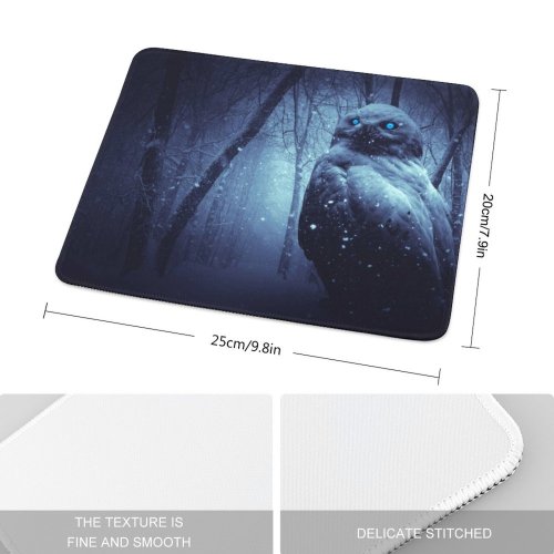 yanfind The Mouse Pad Owl Forest Winter Dark Night Eyes Scary Snowfall Pattern Design Stitched Edges Suitable for home office game