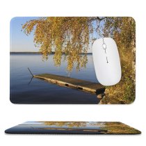 yanfind The Mouse Pad Bridge Landscape Lake Bank Natural Shore Reflection Sky Autumn Tree Lake Pattern Design Stitched Edges Suitable for home office game