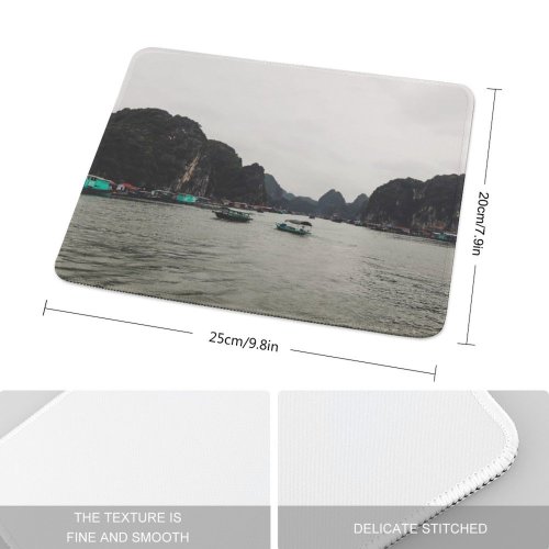 yanfind The Mouse Pad Boats Bay Tourism Ha Port Archipelago Landscape Daylight Mountains Pier Travel Watercrafts Pattern Design Stitched Edges Suitable for home office game