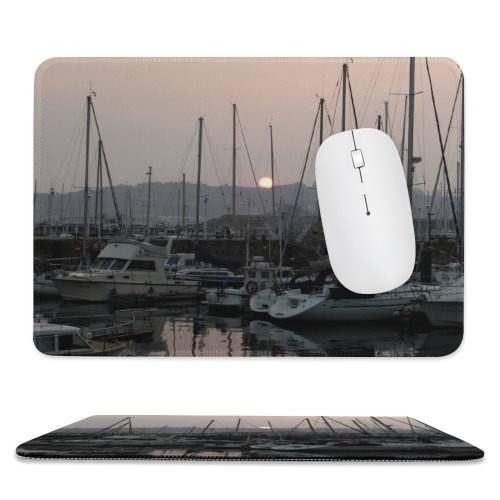 yanfind The Mouse Pad Marina Harbor Mast Sky Reflection Vehicle Atardecer Boat Atmospheric Port Puerto Pattern Design Stitched Edges Suitable for home office game