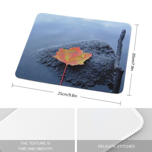 yanfind The Mouse Pad Maple Stem Grey Autumn Reflection Calm Fall Sky Plant Peaceful Rock Leaf Pattern Design Stitched Edges Suitable for home office game