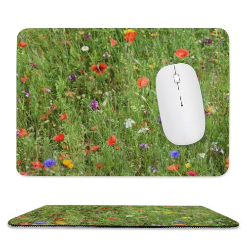 yanfind The Mouse Pad Agnes Rural Countryside Plant Farm Grassland Outdoors Poppy Free Flower Geranium Pattern Design Stitched Edges Suitable for home office game