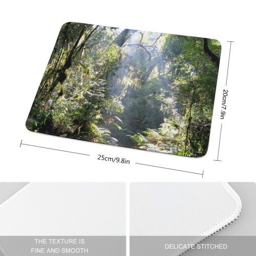 yanfind The Mouse Pad Coniferous Tropical Tree Forest Jungle Light Landscape Vegetation Sun Natural Subtropical Rain Pattern Design Stitched Edges Suitable for home office game