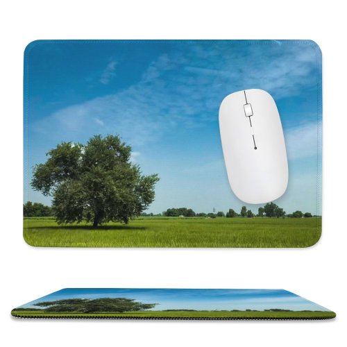 yanfind The Mouse Pad Scenery Field Tree Sky Fields Paddy Grass Rural Plant Free Meadows Pattern Design Stitched Edges Suitable for home office game