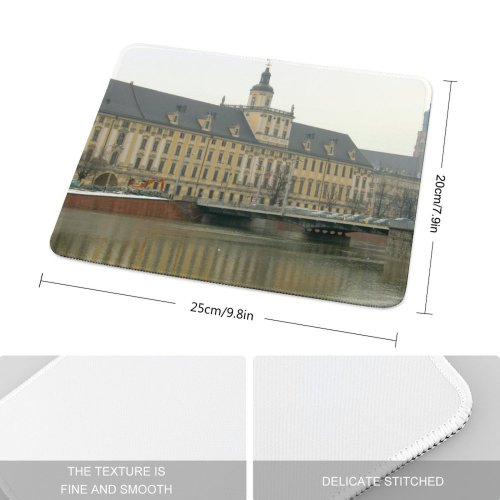 yanfind The Mouse Pad Building Building Sky City Watercourse Palace Classic School Cloudy Clouds University River Pattern Design Stitched Edges Suitable for home office game