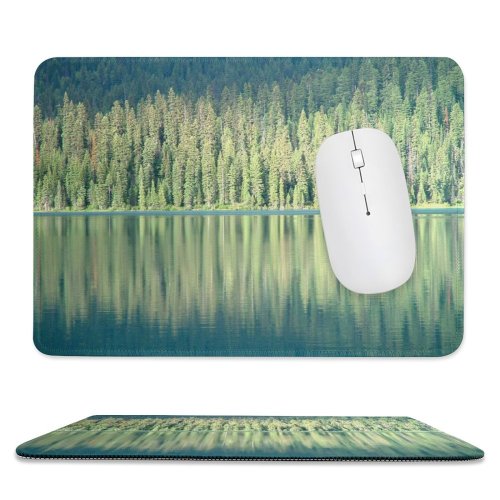yanfind The Mouse Pad Trees Lake Reflection Ripples Emerald Firs Evergreens Tree Natural Landscape Wilderness Forest Pattern Design Stitched Edges Suitable for home office game