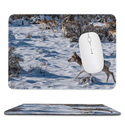 yanfind The Mouse Pad Frozen Daylight Freezing Scene Frost Wild Herd Frosty Winter Outdoors Deers Scenic Pattern Design Stitched Edges Suitable for home office game
