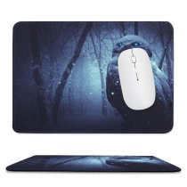 yanfind The Mouse Pad Owl Forest Winter Dark Night Eyes Scary Snowfall Pattern Design Stitched Edges Suitable for home office game