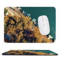 yanfind The Mouse Pad Boats Autumn Landscape Daylight Travel Area Buildings Watercrafts Dock Transportation Outdoors Fall Pattern Design Stitched Edges Suitable for home office game
