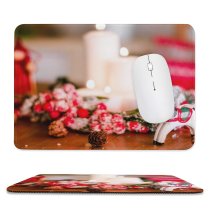 yanfind The Mouse Pad Blur Focus Christmas Candles Figurine Decor Decoration Horse Celebration Table Traditional Top Pattern Design Stitched Edges Suitable for home office game